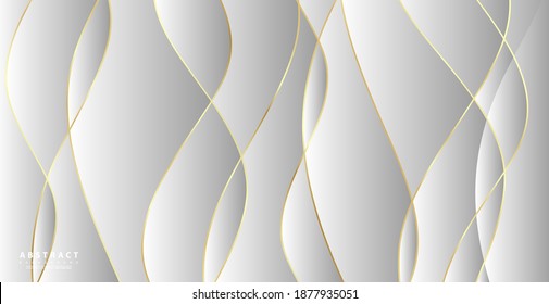 Abstract background with gold waves. Luxury paper cut background, golden pattern, halftone gradients, cover template, geometric shapes, modern minimal banner. 3d Vector illustration.