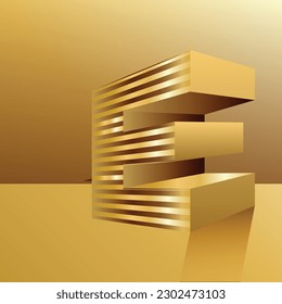 Abstract background with golden 3d cubes. Vector illustration for your design. Creative and modern E-letter logo design. N. N Logo Design, Initial E Logo template