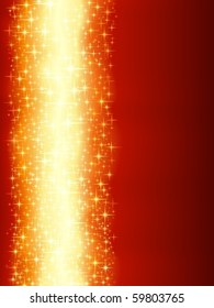 Abstract background with a golden border of magically sparkling stars on the left hand side. Background made by blend with clipping mask, use of global colors.