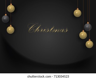 Abstract background with golden christmas balls and black Christmas balls . Vector illustration. 