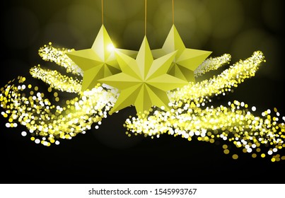 abstract background of golden christmas star and particle 