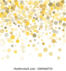 Antecedentes abstractos Punto dorado confetti sobre fondo blanco. Elementos de diferente tamaño y color. Apropiado para fondos de tarjetas de felicitación y carteles, banners.Vector.