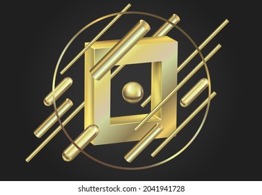 Abstract background with golden geometric 3d shapes. Modern cover design.
