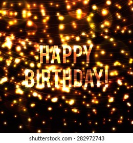 Abstract background with golden glowing lights and happy birthday words