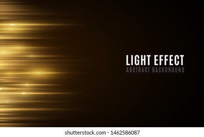 Abstract background of golden glowing lines. Light effect. Futuristic blurred neon lines on dark background. Vector illustration. EPS 10
