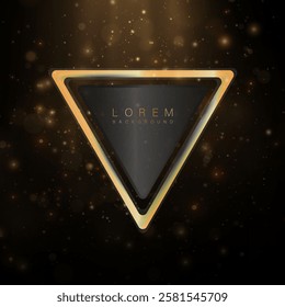 Abstract background with golden glowing lines forming a triangle. Bright flashes and particles create an elegant and futuristic style, perfect for premium design.