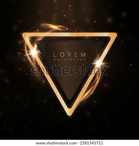 Abstract background with golden glowing lines forming a triangle. Bright flashes and particles create an elegant and futuristic style, perfect for premium design.