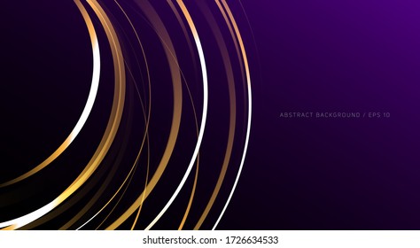 Fondo abstracto con rayas de gradiente dorado, fondo de pantalla gráfico estilizado dinámico aleatorio sobre púrpura, elemento de diseño gráfico