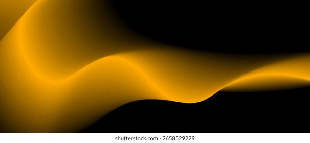 Abstrakter Hintergrund mit goldenem Farbverlauf und Wellen einzeln auf schwarzem Hintergrund. Vektorgrafik des Hintergrunds.