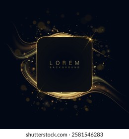 Abstract background with golden light effects on a dark background. Glowing lines and particles create an elegant and futuristic design, perfect for premium projects