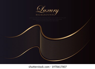 Abstract background golden line wave, luxury style. Shiny golden moving lines design element with glitter effect on dark background. Vector illustration
