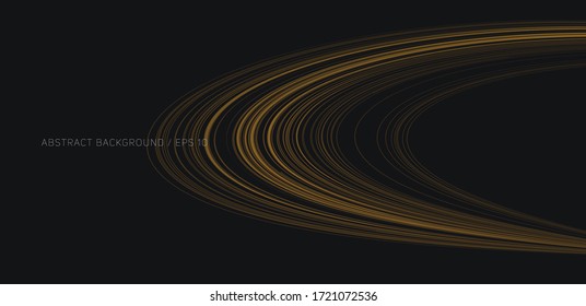 Abstract background with golden lines forming sphere as planet ring in space, graphic design element