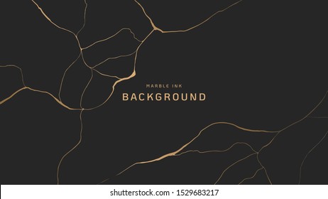 Abstract background, golden marble ink texture on dark grey