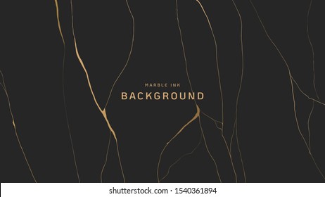 Abstract background, golden marble ink texture on dark grey