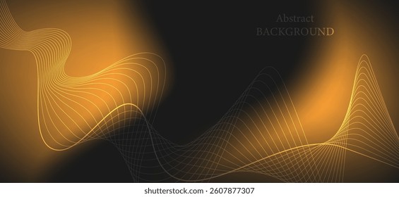Abstract background with golden patterned lines and black background. The curved lines create a sense of movement and dimension. This image looks luxurious and stylish.