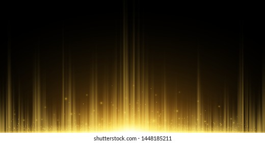 Abstract background of golden rays. Light effect. Flying magical dust. Golden Glow in the dark. Vector illustration. EPS 10