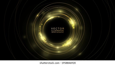 Abstract background golden rings with glow effect.vector illustartion