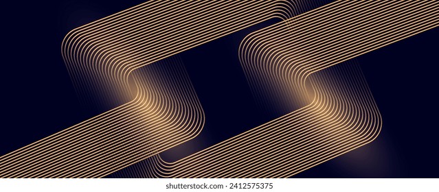 Fondo abstracto con líneas geométricas brillantes doradas. Patrón moderno de líneas doradas brillantes. Concepto de tecnología futurista. Plantilla de banner horizontal. para portada, afiche, presentación, vector