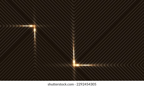 Abstract background golden square lines pattern with lighting effect on black background.Vector graphic illustration.