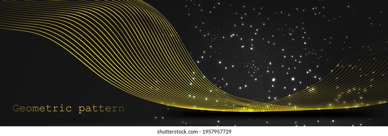abstract background with golden wave of lines. ripples over the wave. dark background. suitable for a magazine or newspaper cover.