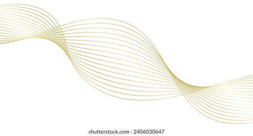 Abstrakter Hintergrund mit goldenen Wellen für Banner. Mittlere Bannergröße. Vektorhintergrund mit Linien. Element für Design einzeln auf Weiß. Gold, Metall, Luxus. Feiertag, Feiern, Karte