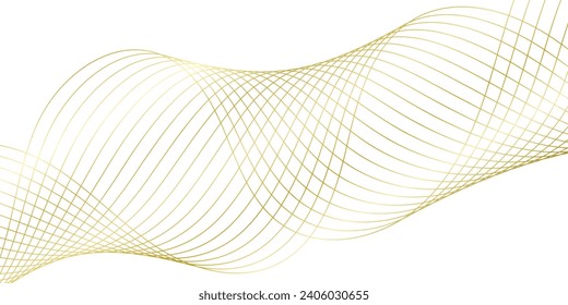 Abstract background with golden waves for banner. Medium banner size. Vector background with lines. Element for design isolated on white. Gold, metal, luxury. Holiday, celebration, card