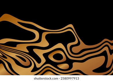 
Abstract background with golden waves on a black background.