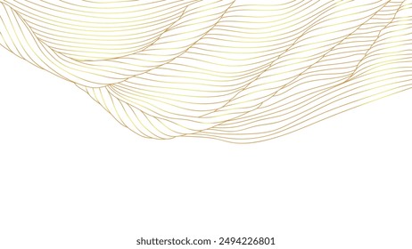 Abstract background, golden wavy line art on white background