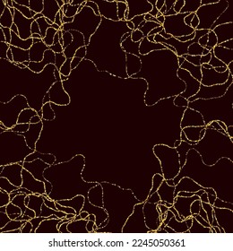 Abstract background of golden wavy lines on black background, shiny gold dust design element