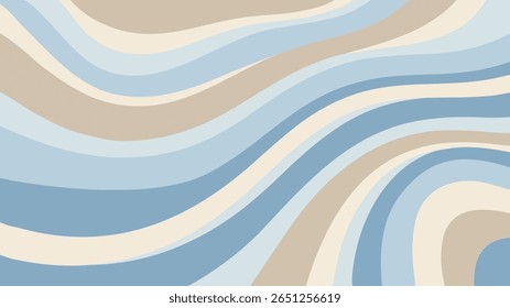 Fundo abstrato com linhas onduladas fluentes e graciosas em azul suave e bege quente. Um design moderno com movimento suave e uma estética tranquila