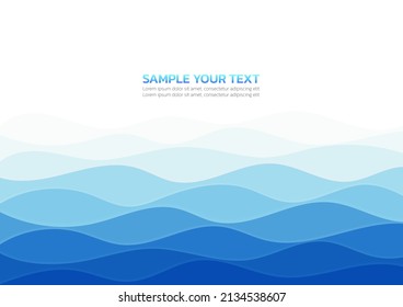 Abstract background, gradient blue ocean waves. Vector blue layered water wave. 