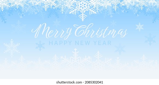 Abstract background gradient blue to white. Snowflake banner pattern merry christmas and happy new year. Design elements for backdrop, wallpaper, wall, card, cover, poster. Vector illustration.