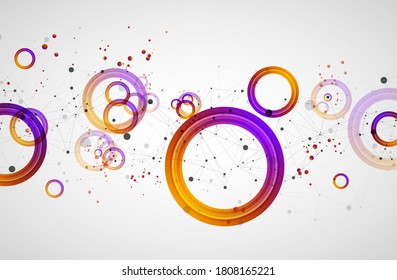 Abstract background with gradient circles. Scientific, futuristic theme with plexus effect.