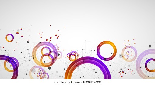 Fondo abstracto con círculos degradados. Tema científico futurista con efecto plexus.