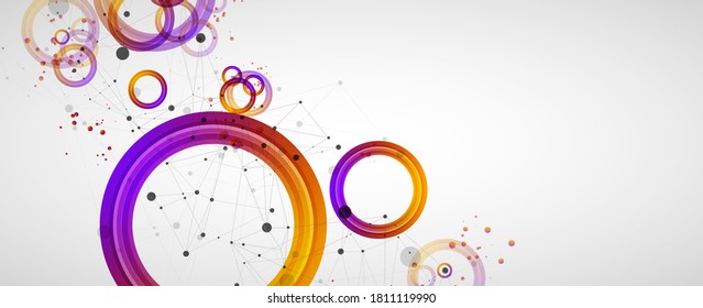 Fondo abstracto con círculos degradados. Tema científico futurista con efecto plexus.