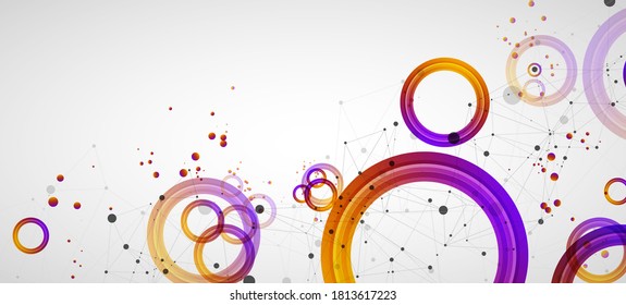 Abstract background with gradient circles. Scientific, futuristic theme with plexus effect.