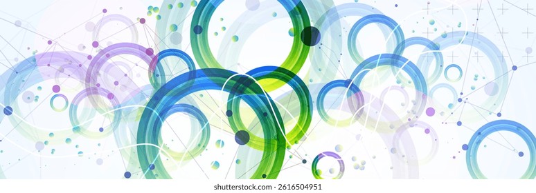 Abstract background with gradient circles. Scientific, futuristic theme with plexus effect. Vector