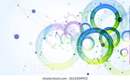 Abstract background with gradient circles. Scientific, futuristic theme with plexus effect. Vector