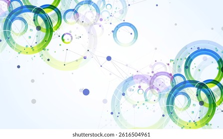 Abstract background with gradient circles. Scientific, futuristic theme with plexus effect. Vector