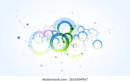 Abstract background with gradient circles. Scientific, futuristic theme with plexus effect. Vector
