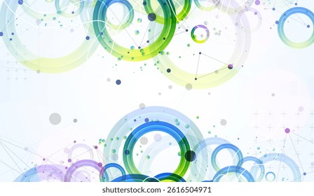 Abstract background with gradient circles. Scientific, futuristic theme with plexus effect. Vector