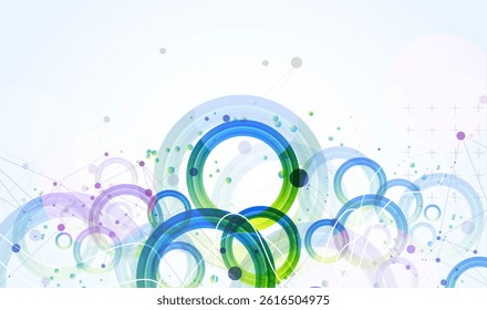 Abstract background with gradient circles. Scientific, futuristic theme with plexus effect. Vector