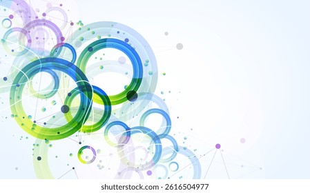 Abstract background with gradient circles. Scientific, futuristic theme with plexus effect. Vector