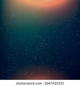an abstract background with a gradient from dark blue to orange. Small white dots resembling stars are scattered on it, creating the effect of outer space.

