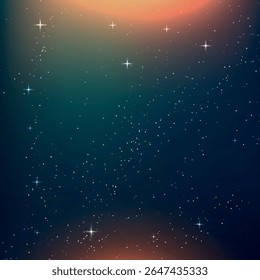 an abstract background with a gradient from dark blue to orange. Small white dots resembling stars are scattered on it, creating the effect of outer space.

