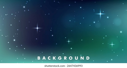 abstract background with a gradient from dark blue to turquoise, filled with small white stars and light flashes.