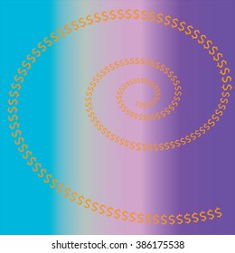 An abstract background gradient with dollar signs forming a spiral shape.
