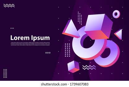 Abstract background with gradient geometric elements with 3d shape.