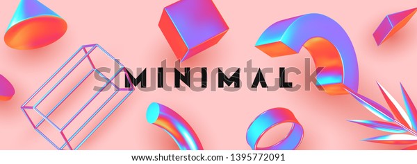 Abstract background with gradient\
geometric elements. Objects 3d shape vector minimal\
poster