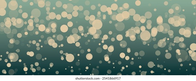 Abstract background with a gradient green background, featuring beige bokeh circles. The background has a soft, dreamy texture. Dreamy bokeh light background vector.